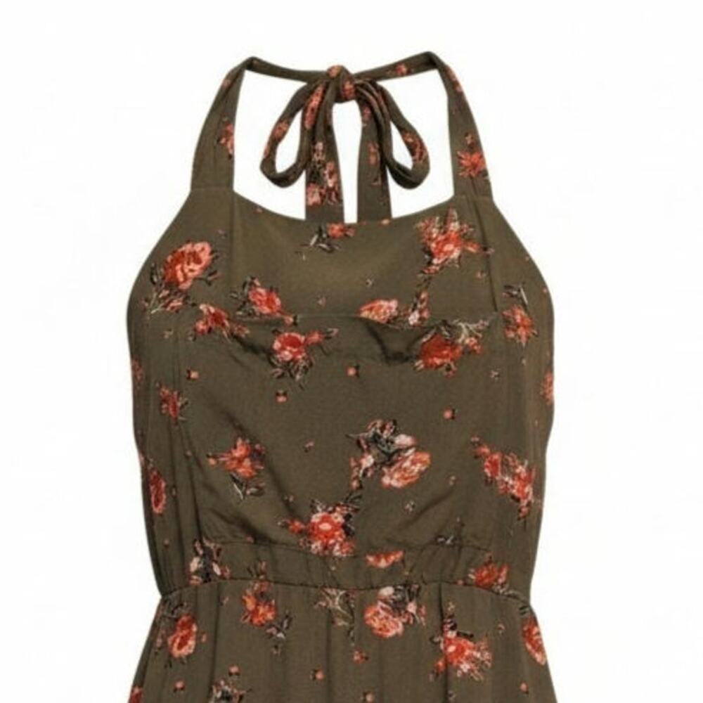 Xhilaration Olive Green Floral Wide Leg Jumpsuit XS